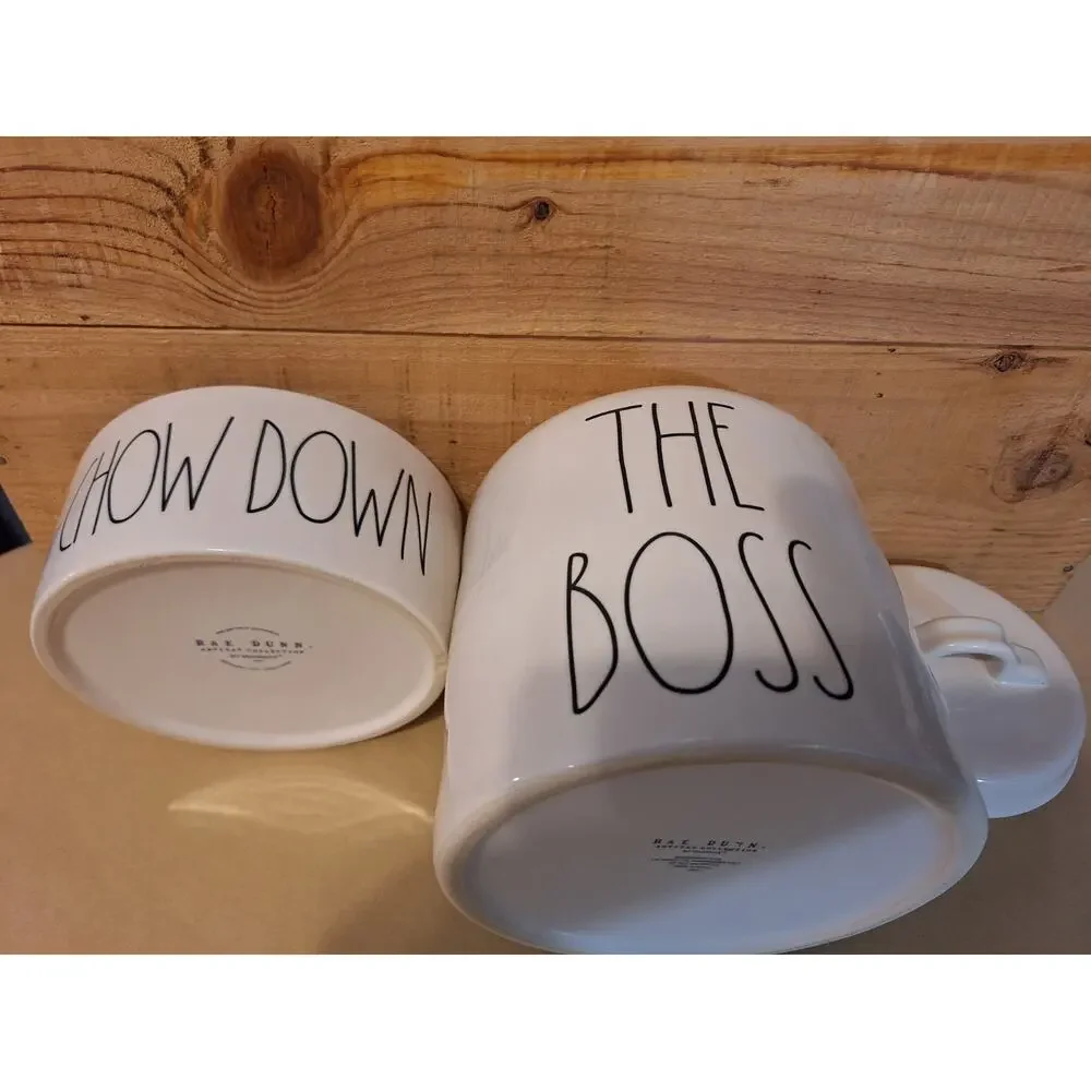 RAE Dunn THE BOSS DOG Biscuit Cookie Jar Large Treat Container & Bowl